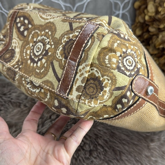 Vintage Fossil shoulder bag in caramel, fabric with leather details, florar - Picture 10 of 15